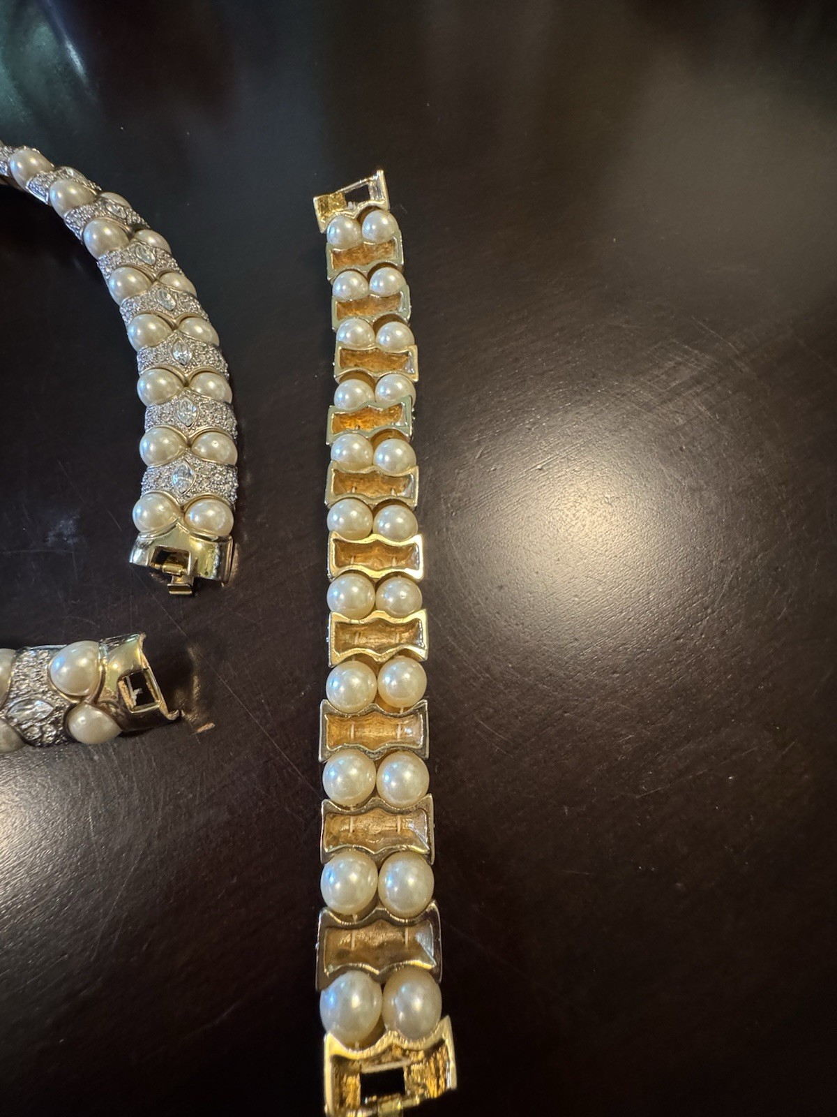 Stunning VNTG Landau Gold tone Pearl/Crystal Choker Necklace & Matching Bracelet