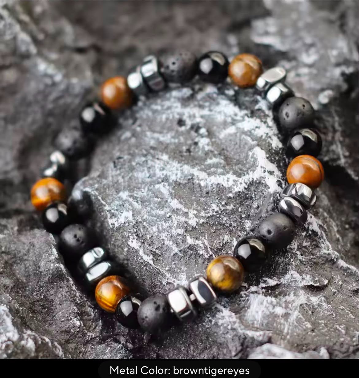 Irregular Hematite Tiger Eye Lava Stone Bracelet Men Healing Yoga Men Women