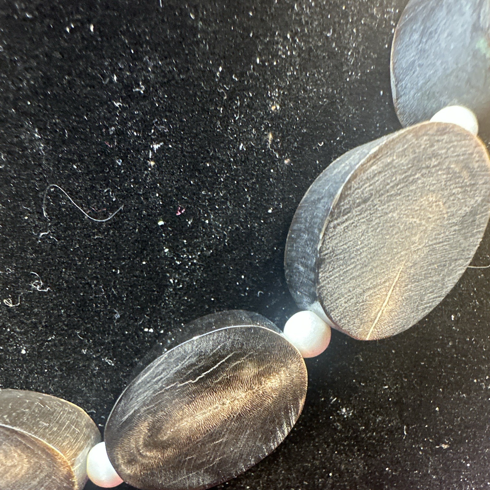 Black & White Beaded Necklace, Oval & Round Wood/Plastic Beads, Barrel Clasp