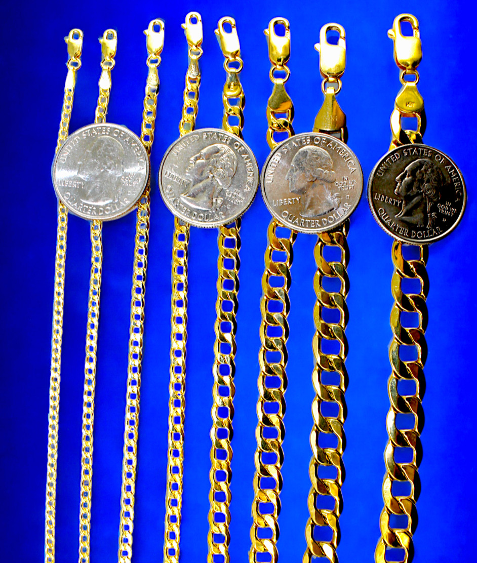 14K Yellow Gold 2mm-9mm Curb Cuban Chain Necklace Round Link All Sizes Men Women