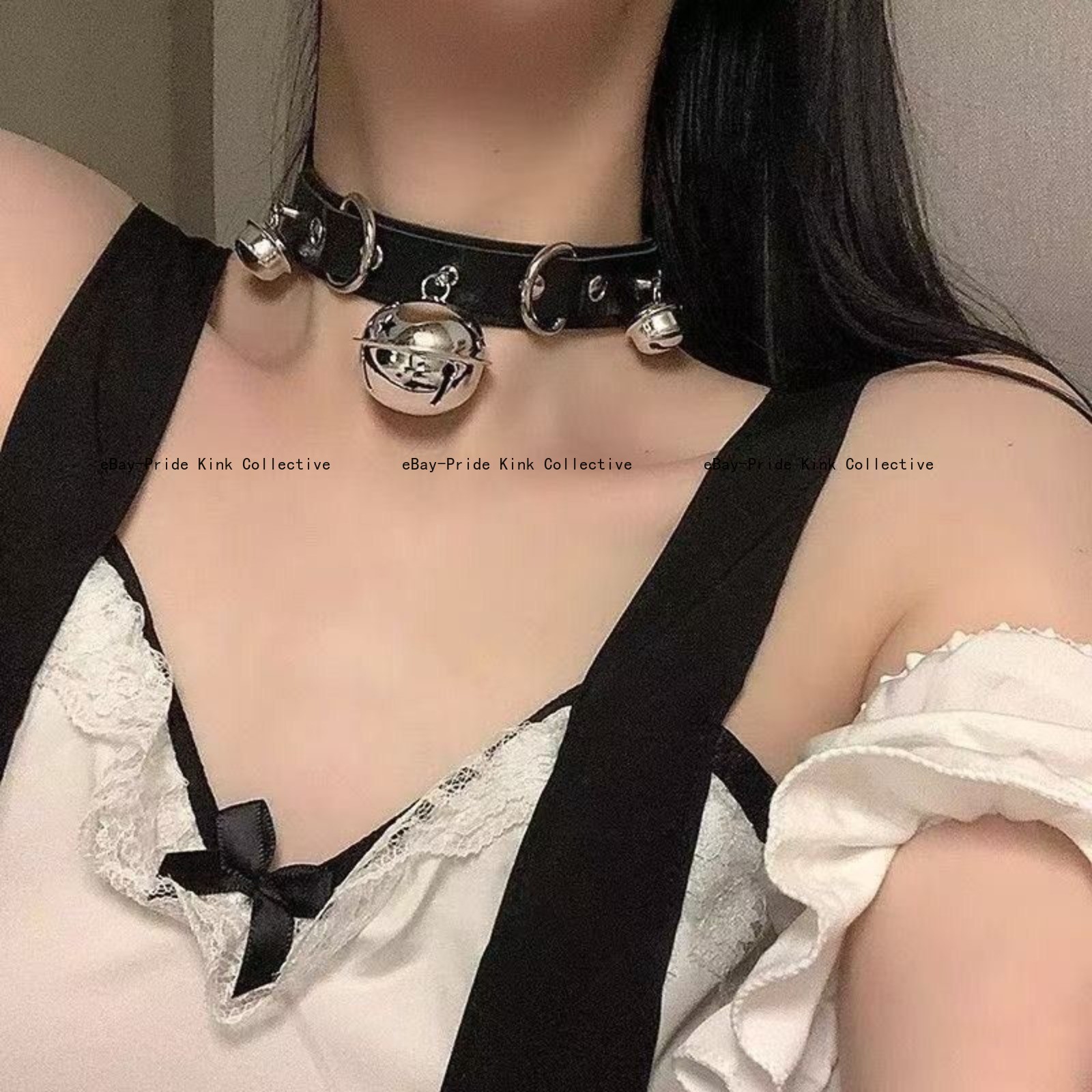 Sexy Bell Choker Collar Necklace for Women, Black White Pink BDSM