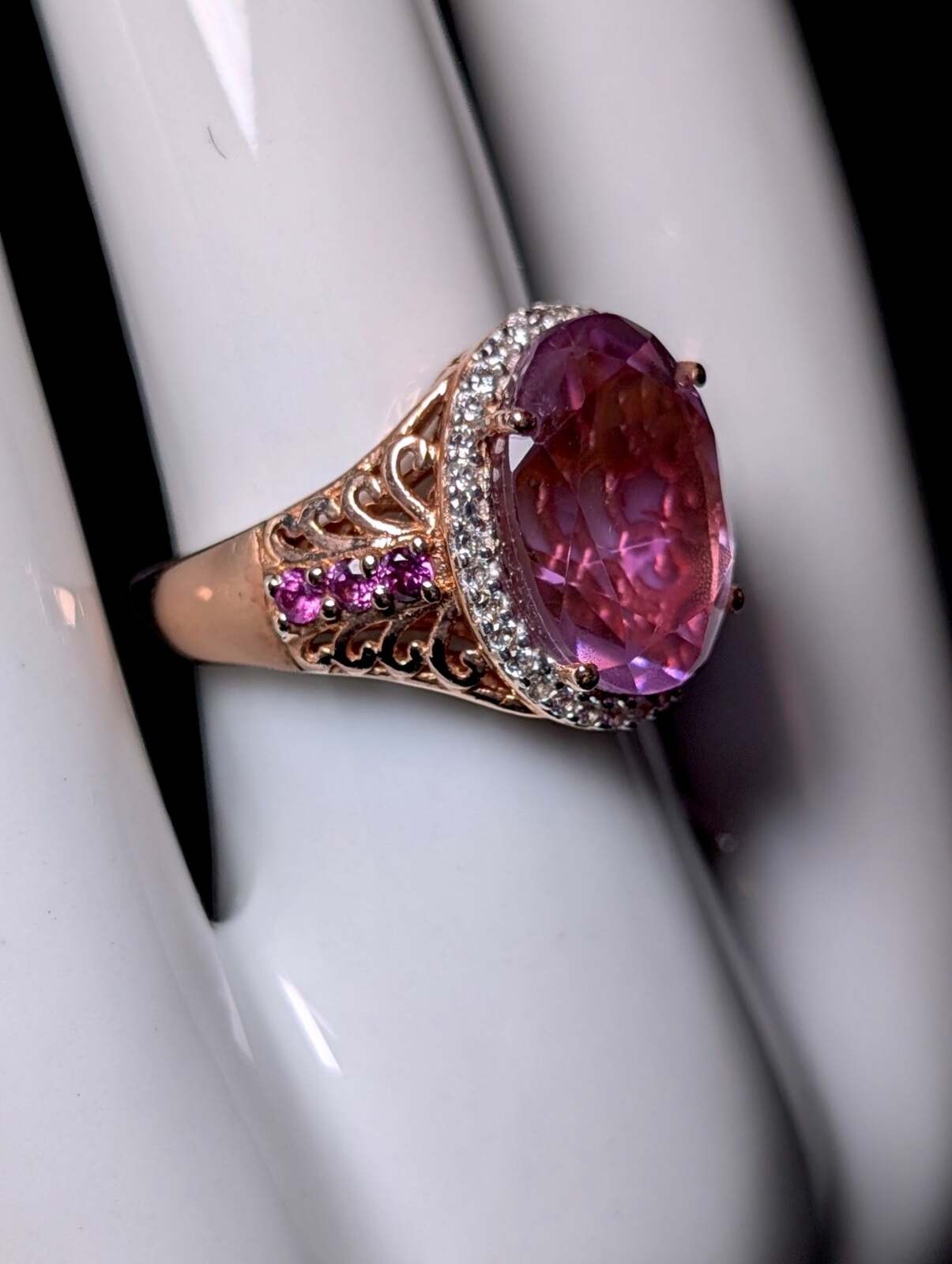 Vintage Oval Genuine Pink Quartz, Garnet & Zircon 14k Rose Gold Vermeil