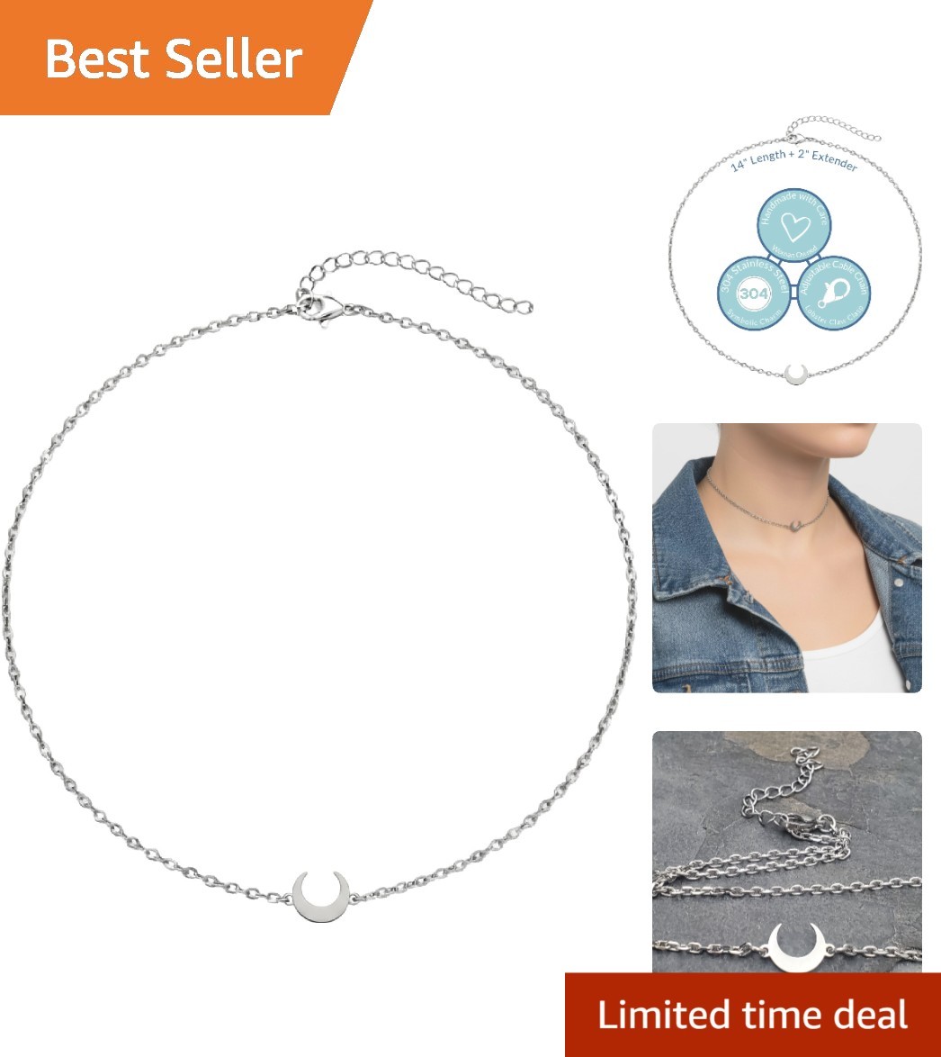Celestial Crescent Moon Choker Necklace – Adjustable Stainless Steel Elegance