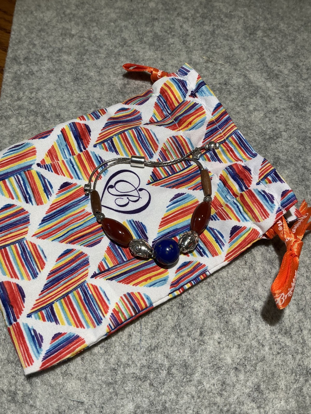 Brighton Sol Bracelet- wood beads blue & orange beads adjustable slider closure