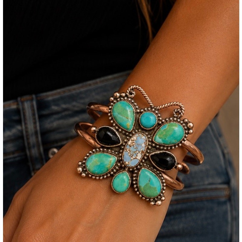 Copper & Turquoise Cuff in Butterfly Design Adjustable Size 5-8