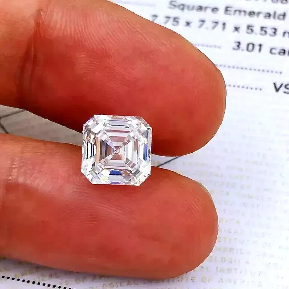 3.75 CT Natural White Diamond 9 mm 1 Pcs Asscher Cut VVS1 D Grade Certified C20