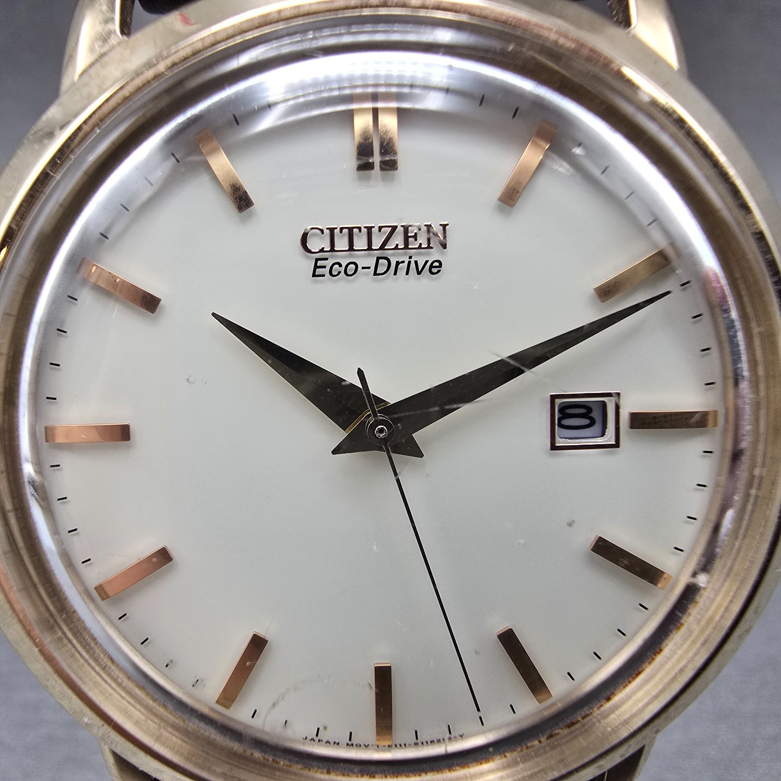Citizen Eco-Drive Watch Men 40mm White Dial Rose Gold Tone Date E111-S079748 Run