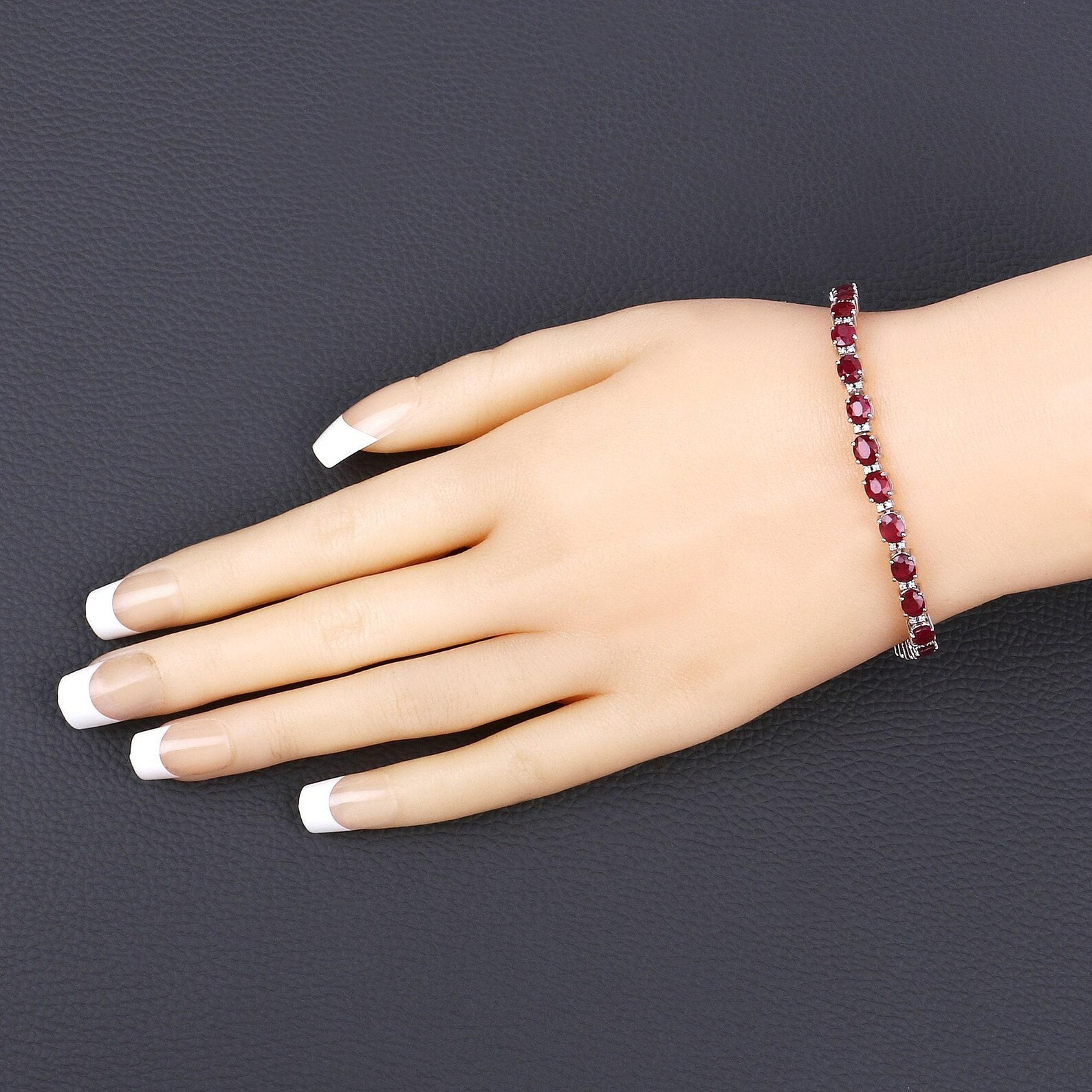 16 Ct Oval Cut Natural Ruby Diamond Wedding Tennis Bracelet 14K White Gold 7″