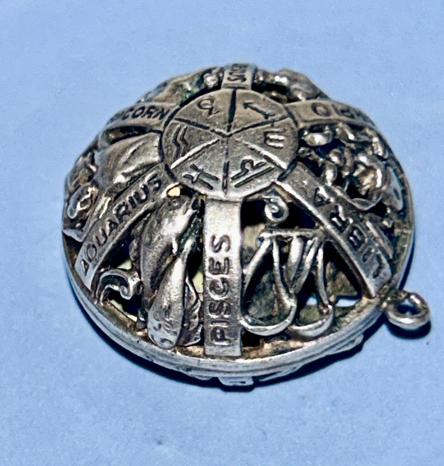 Sterling Silver Craftmere-12 month Zodiac names & 3D Horoscopes Pics. 1”ORB Pend