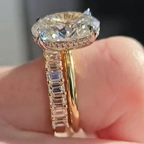 6.00Ct Oval-Cut EF/VS1 Lab Grown Diamond Wedding Set Band Ring 14K Yellow Gold