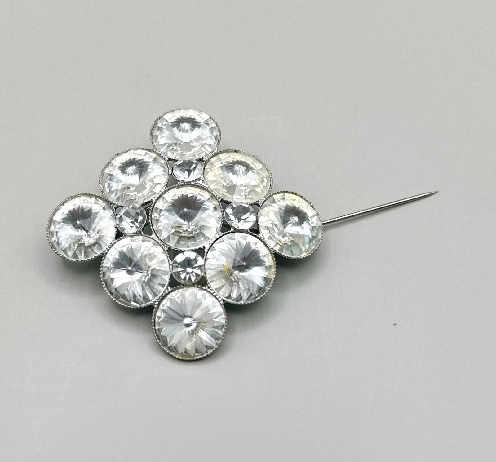 Weiss Vintage Crystal Brooch Women Silver Tone Geometric Rhinestone Art Deco