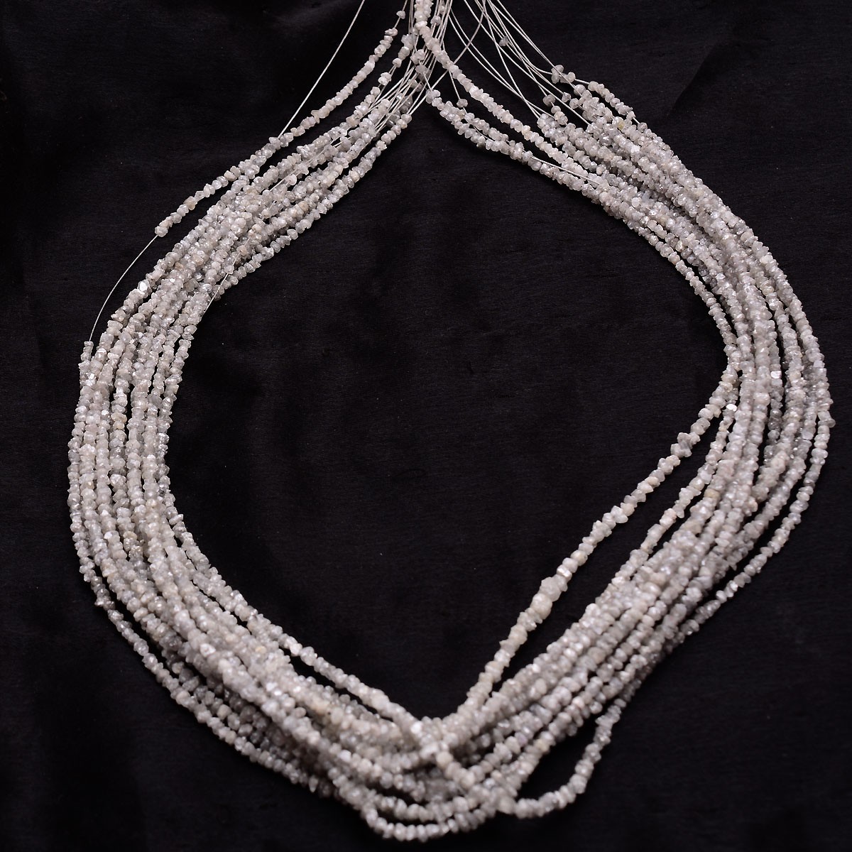 15 Inch Natural White Grey Diamond Rough Beads Uncut Single Strand For Jewelry