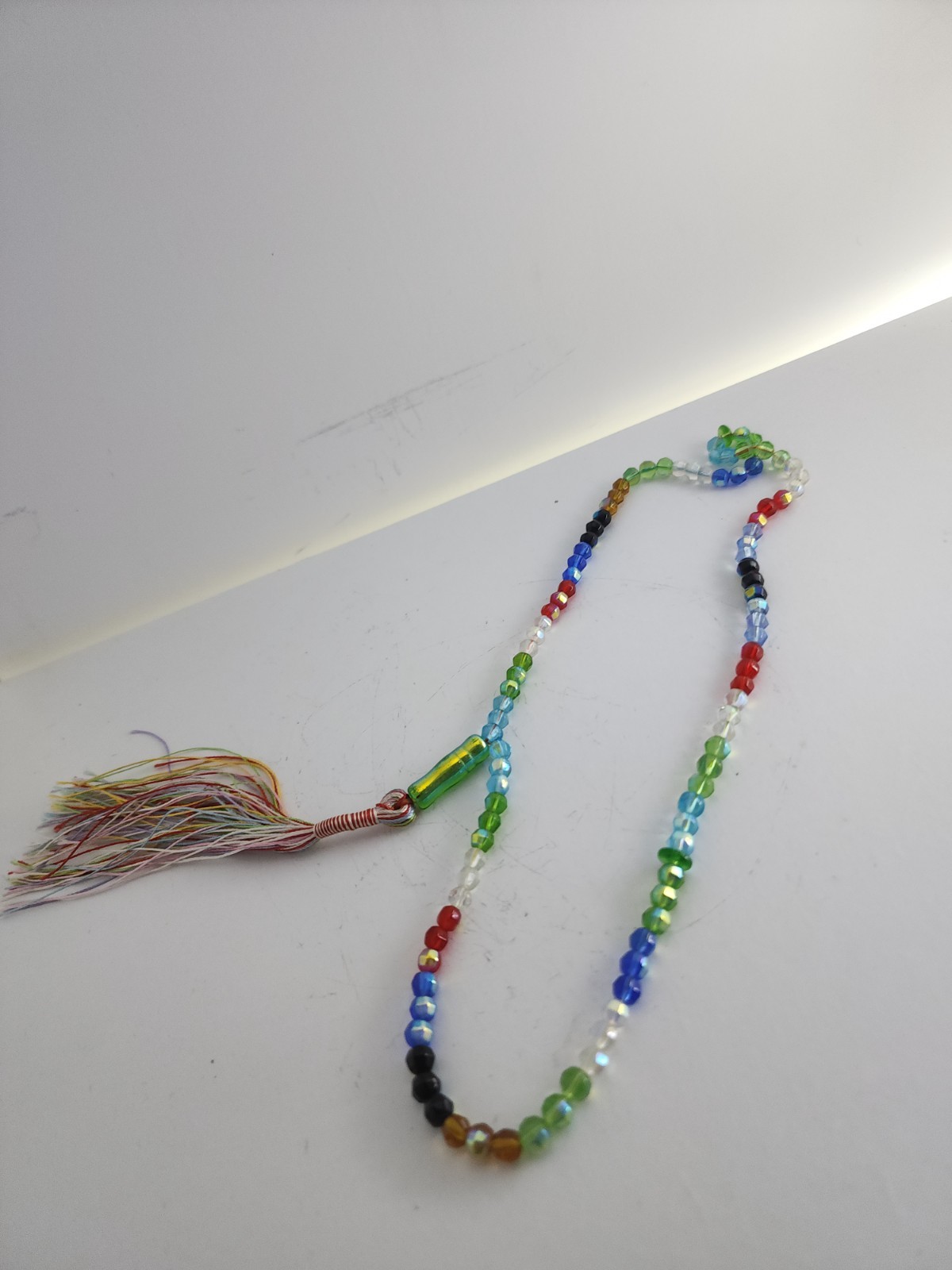 Multicolor Faceted Glass Meditation Beads Souvenir Strand with Tassel