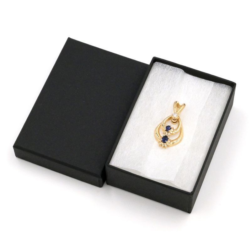 0.76ct Natural Blue Sapphire Pendant K18YG 0.27ct Diamond Teardrop 5.9g