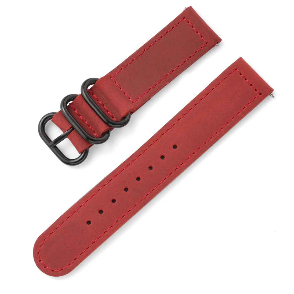 Vintage Genuine Leather Watch Band 18mm 20mm 22mm Black Loop Buckle Watch Strap