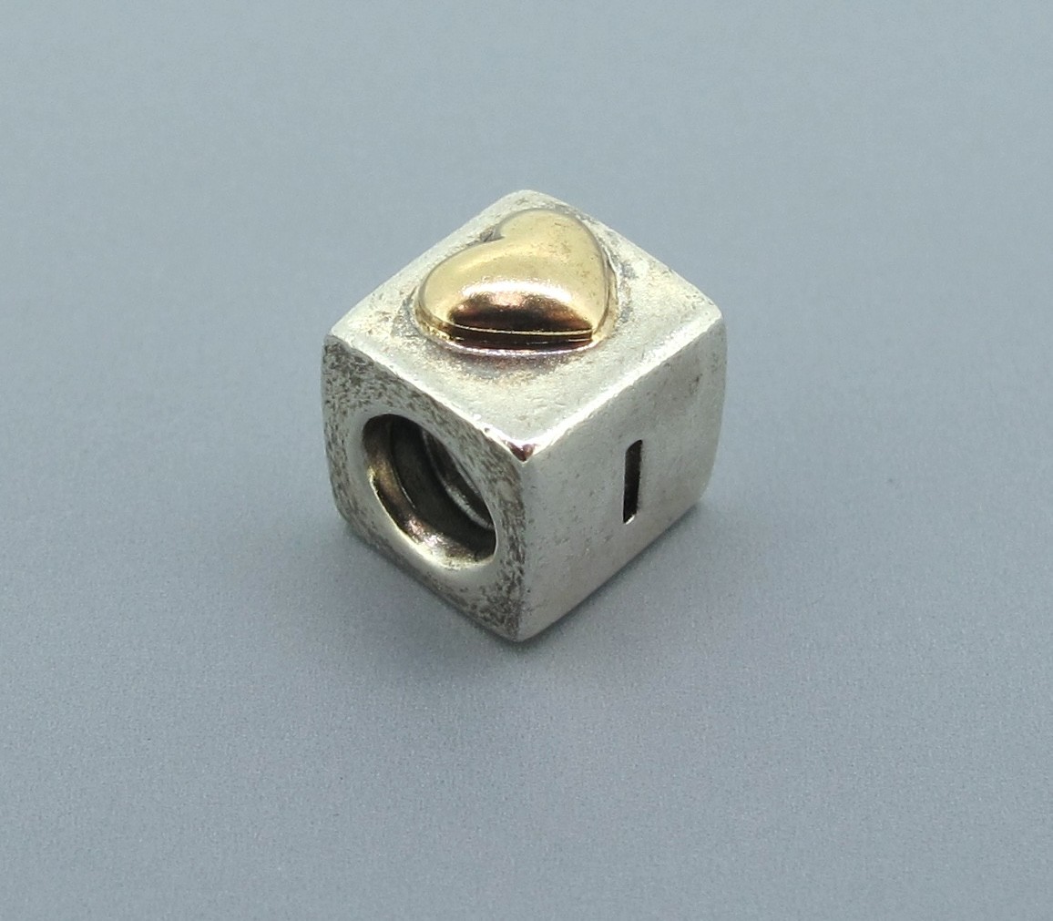 Pandora ALE I Love You Dice Charm 925 Sterling Silver & 14K 585 Yellow Gold Bead