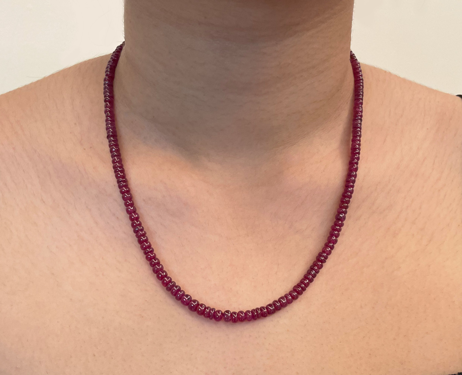 Natural Burma Ruby Necklace Smooth Rondelle Ruby Beads 9K Solid Gold Clasp 18″