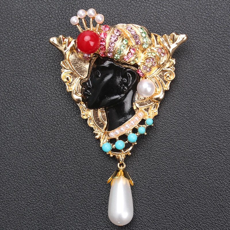 Vintage Baroque Black Man Head Brooch, Heavy Industry Badge Pin Jewelry