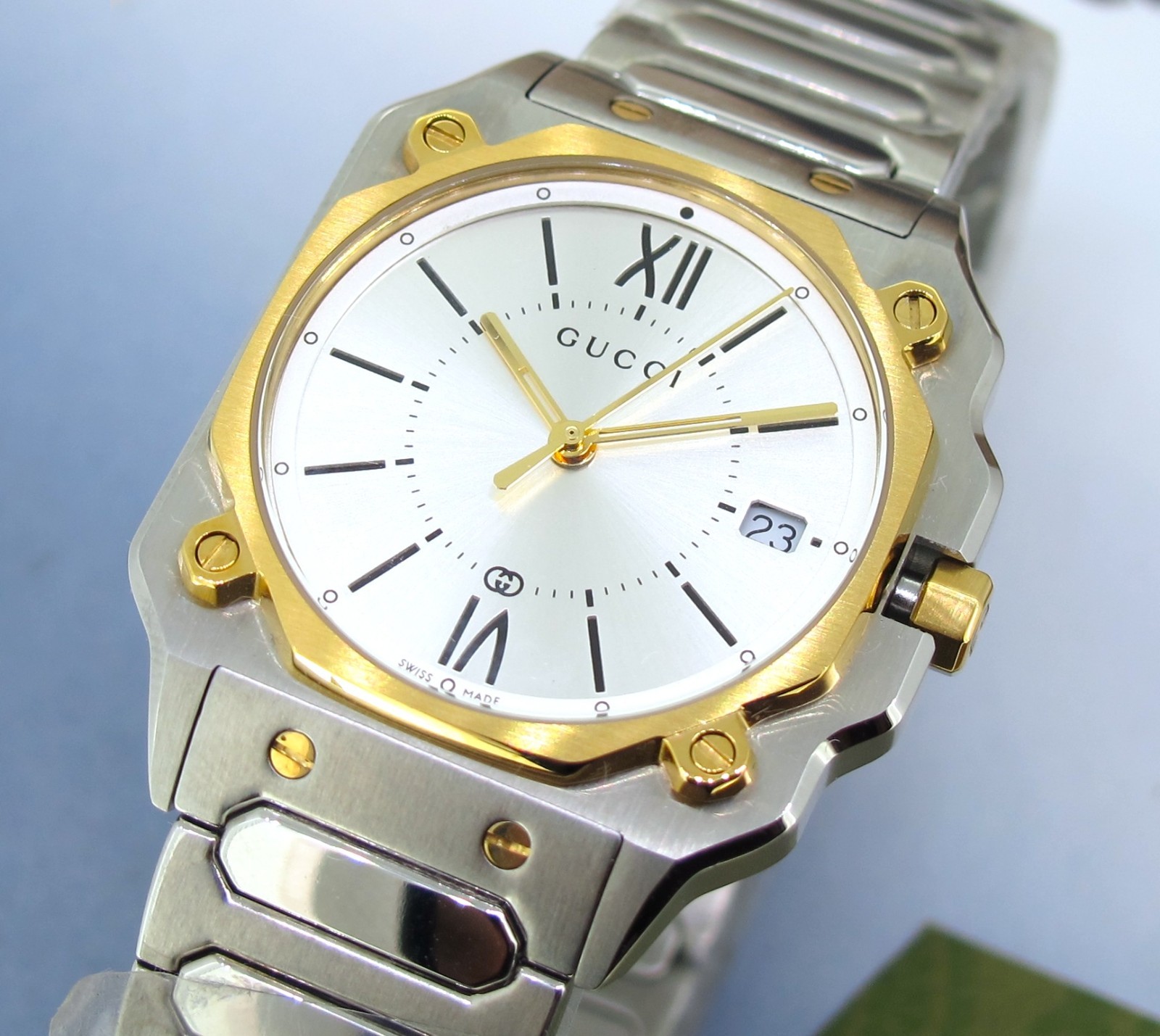 Gucci G-Flat Quartz Stainless Steel 30mm Silver Dial Women’s Watch YA166506