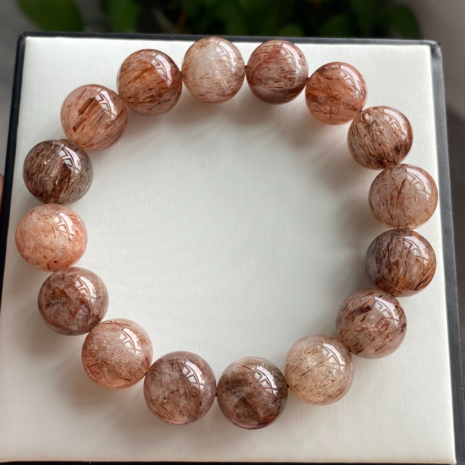 13.7mm Natural Black Gold Rutilated Super 7 Quartz Crystal Beads Bracelet1971