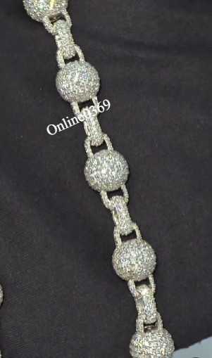 Mens Bust Down 20″ Ball Link Necklace In Genuine Moissanite 925 Silver Free Stud