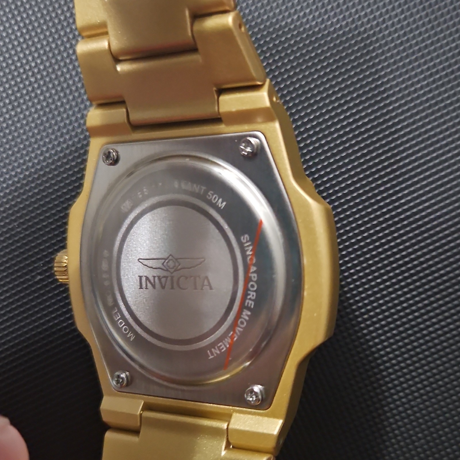 Invicta 44mm Quartz Gold Tone Analog Bracelet Watch Gold Dial 50m