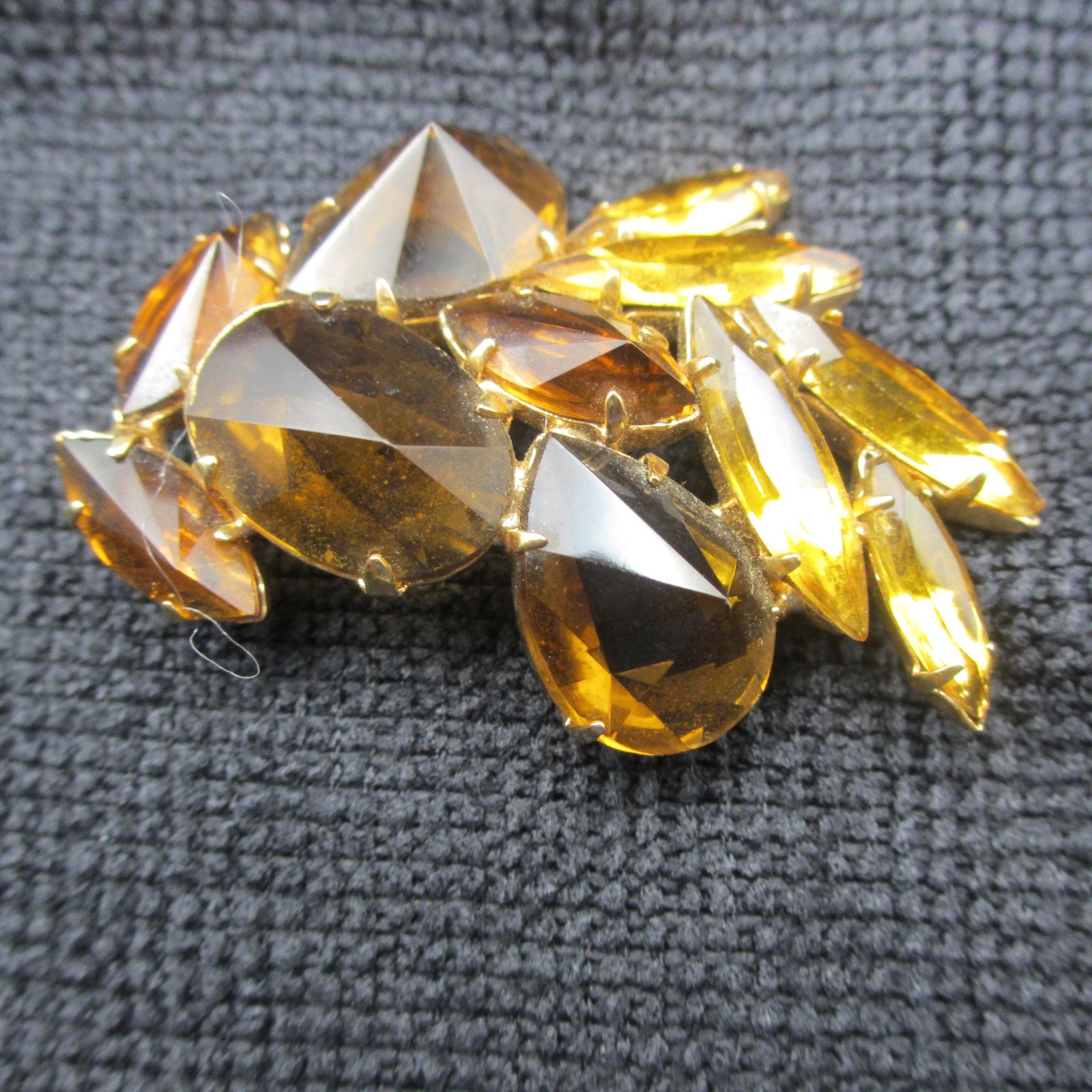 Vintage Rhinestone Brooch Golden Brown Gold Tone