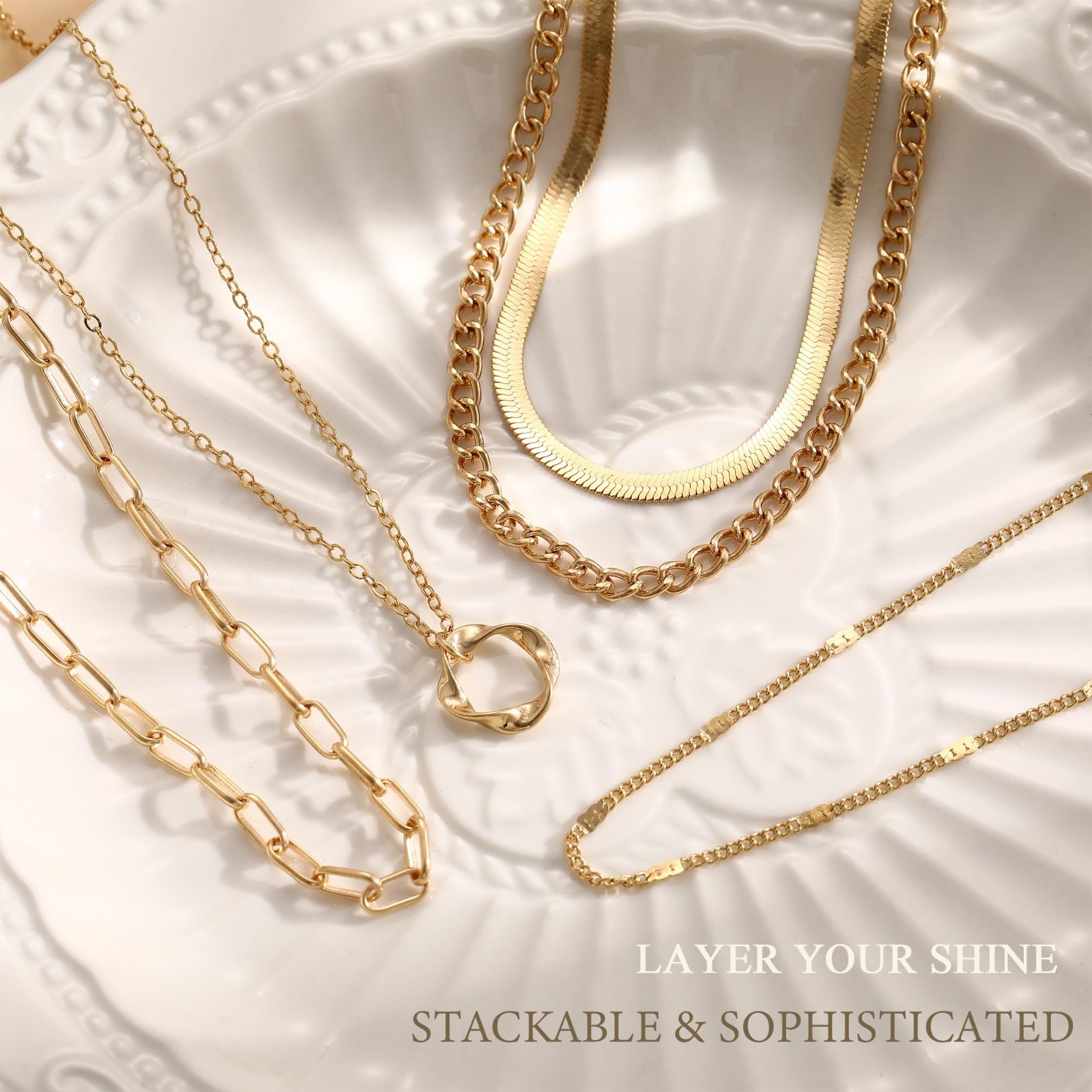 56 Pcs Gold Jewelry Set for Women – Layered Necklaces, Bracelets, Earrings & Rin