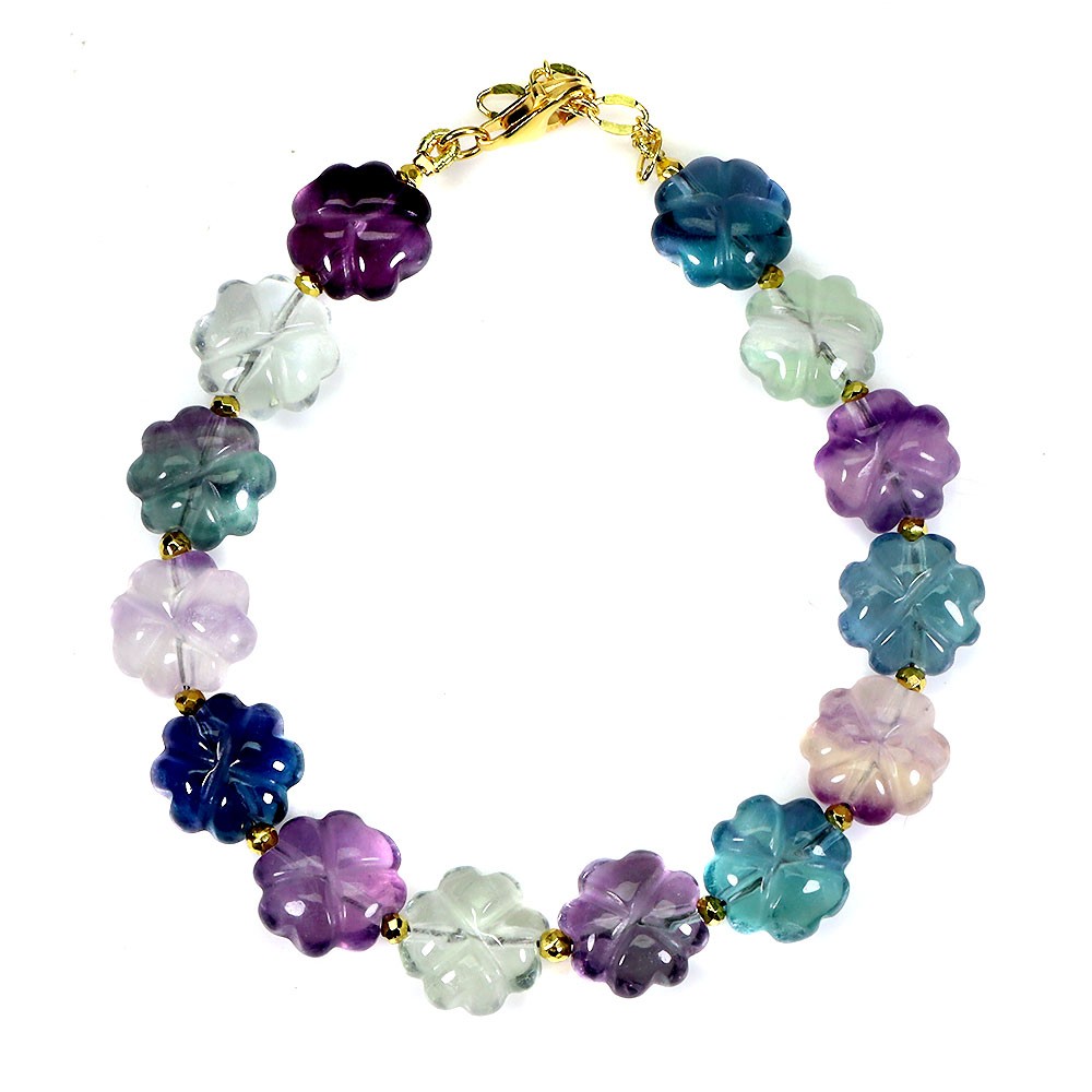 925 Sterling Silver Bracelet Carving Fluorite 10mm Gemstone Jewelry 7inches