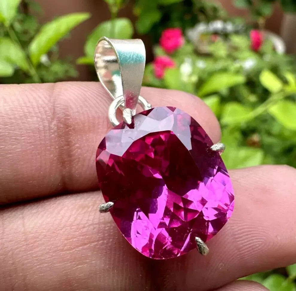 Natural 25 Ct Pink Sapphire Cushion Cut 925 Solid Silver Pendant Gemstone