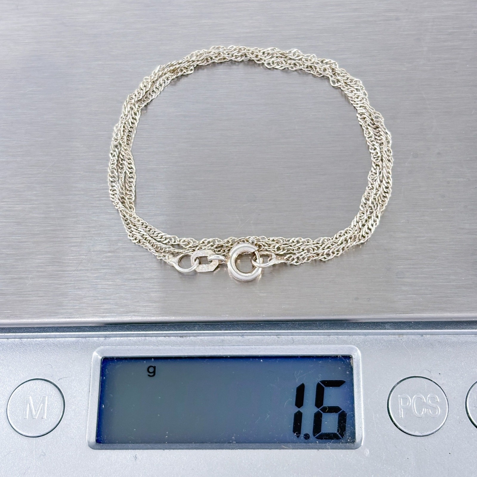 Vintage Sterling Silver 925 Singapore Link Chain Necklace 16″