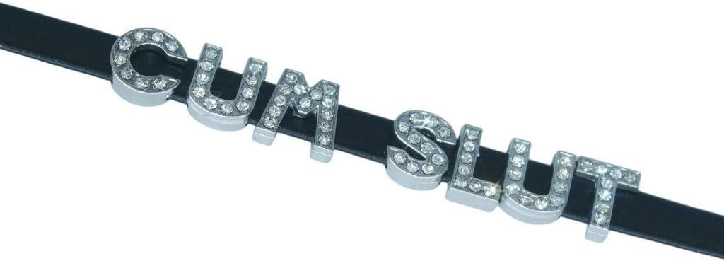 CUM SLUT Rhinestone Collar Choker Necklace For Wife & Girlfriends 17 inches NEW