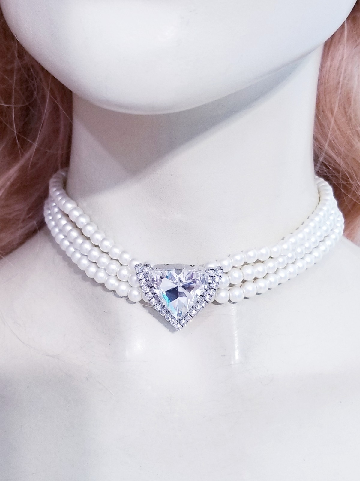 Clear Crystal Choker Rhinestone Created Pearls Necklace Bridal Prom Pageant