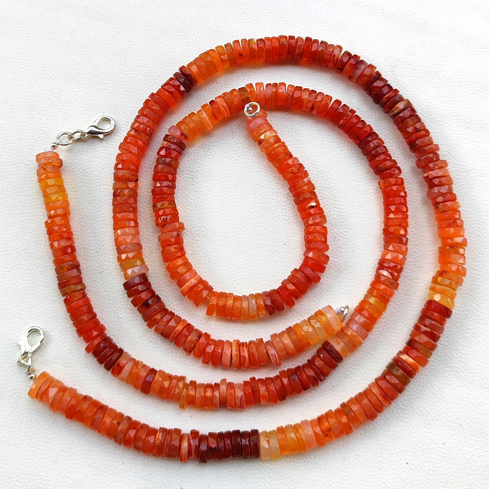 Natural Carnelian Gems 7.5 mm Size Faceted Heishi Rondelle Beads 17″ Necklace