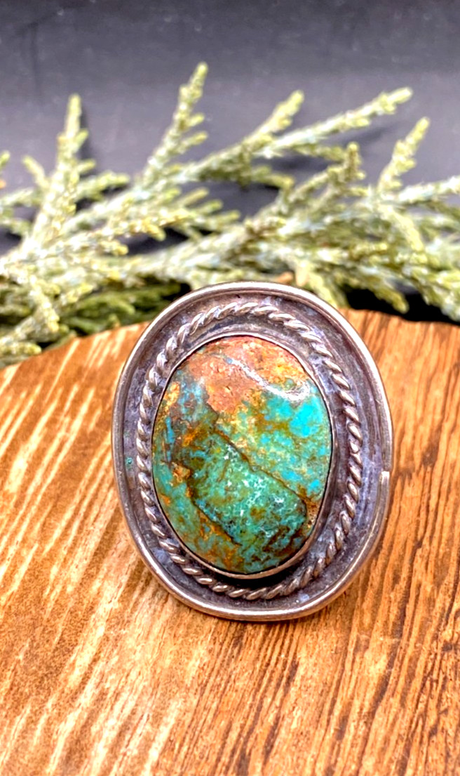 VTG Native American sterling green blue brown turquoise ring 7.38g – size 6.5