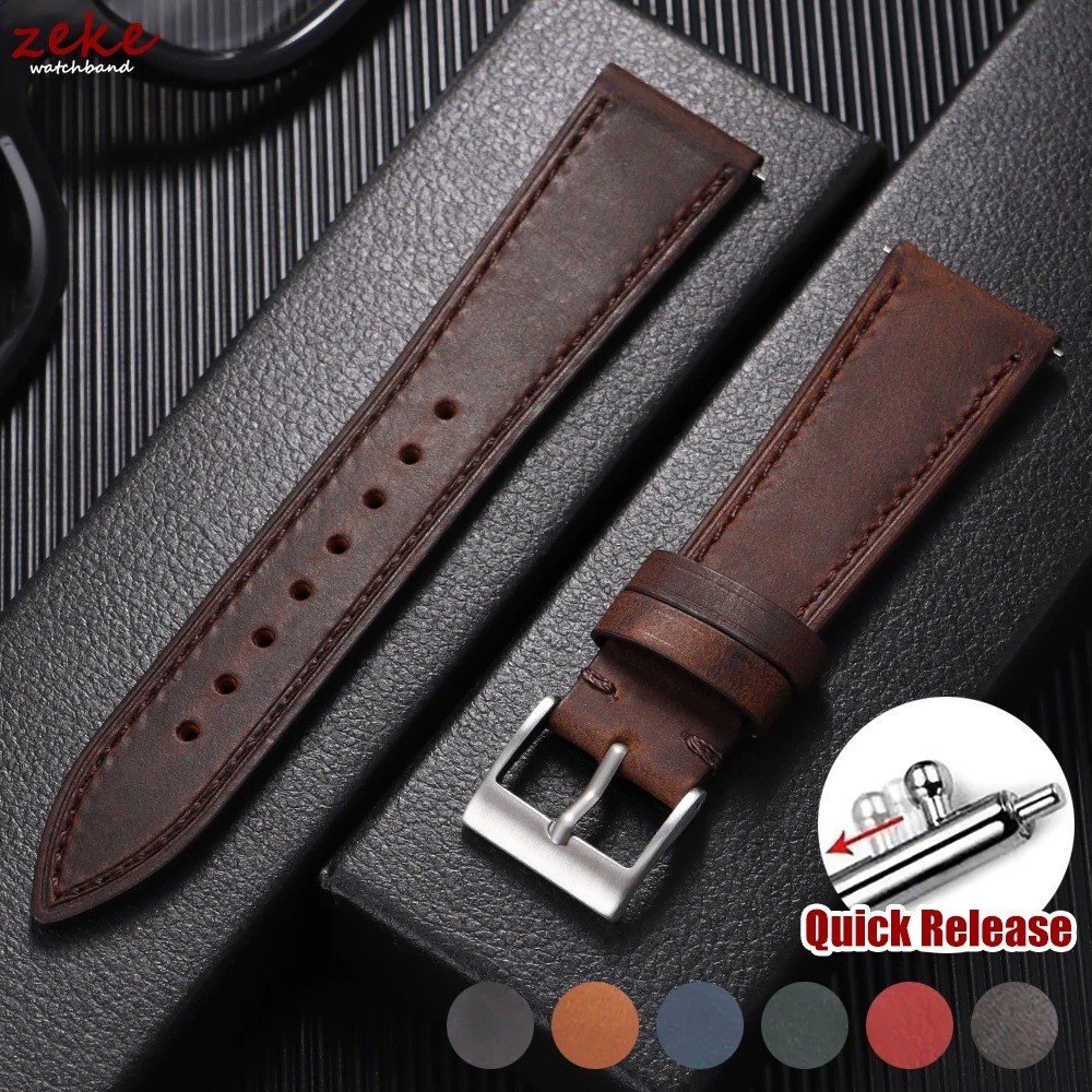 Quick Release Vintage Retro Genuine Leather Watch Band 18mm to 21mm buckle Strap