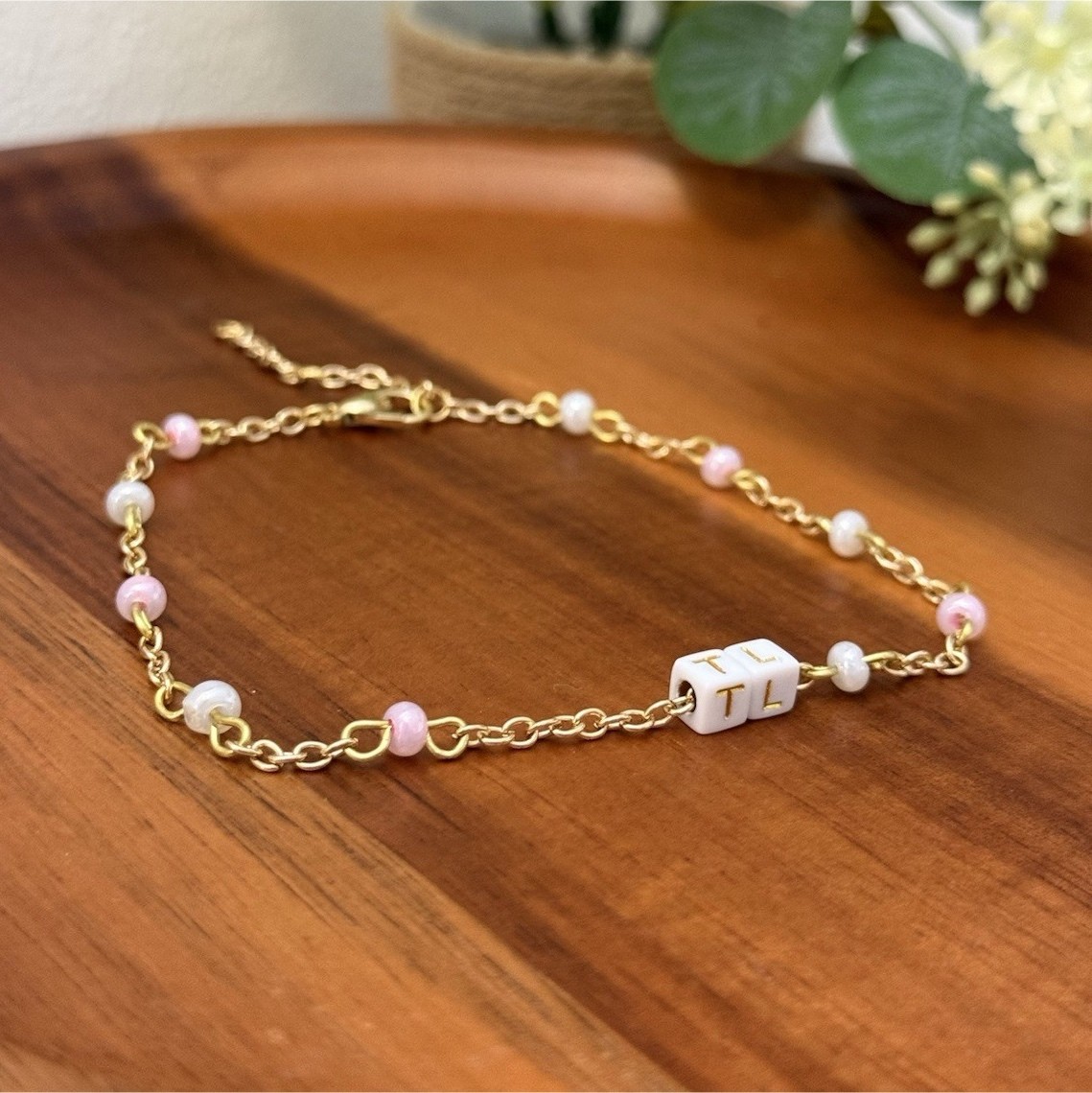 Personalized Beaded Anklet Custom Initial Pastel Dainty Handmade Jewelry