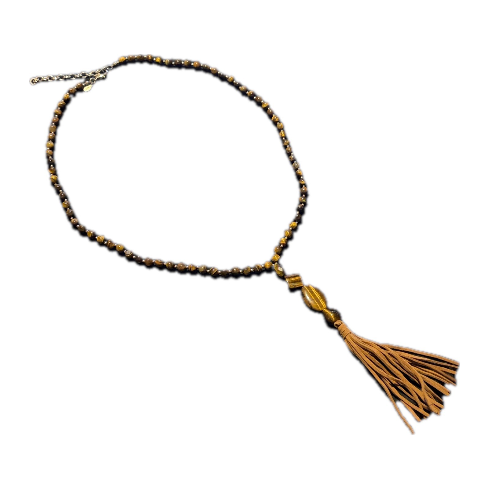Chicos Fringe Tassel Necklace Boho Tigers Eye Brown 30in L 8in Dangle OS
