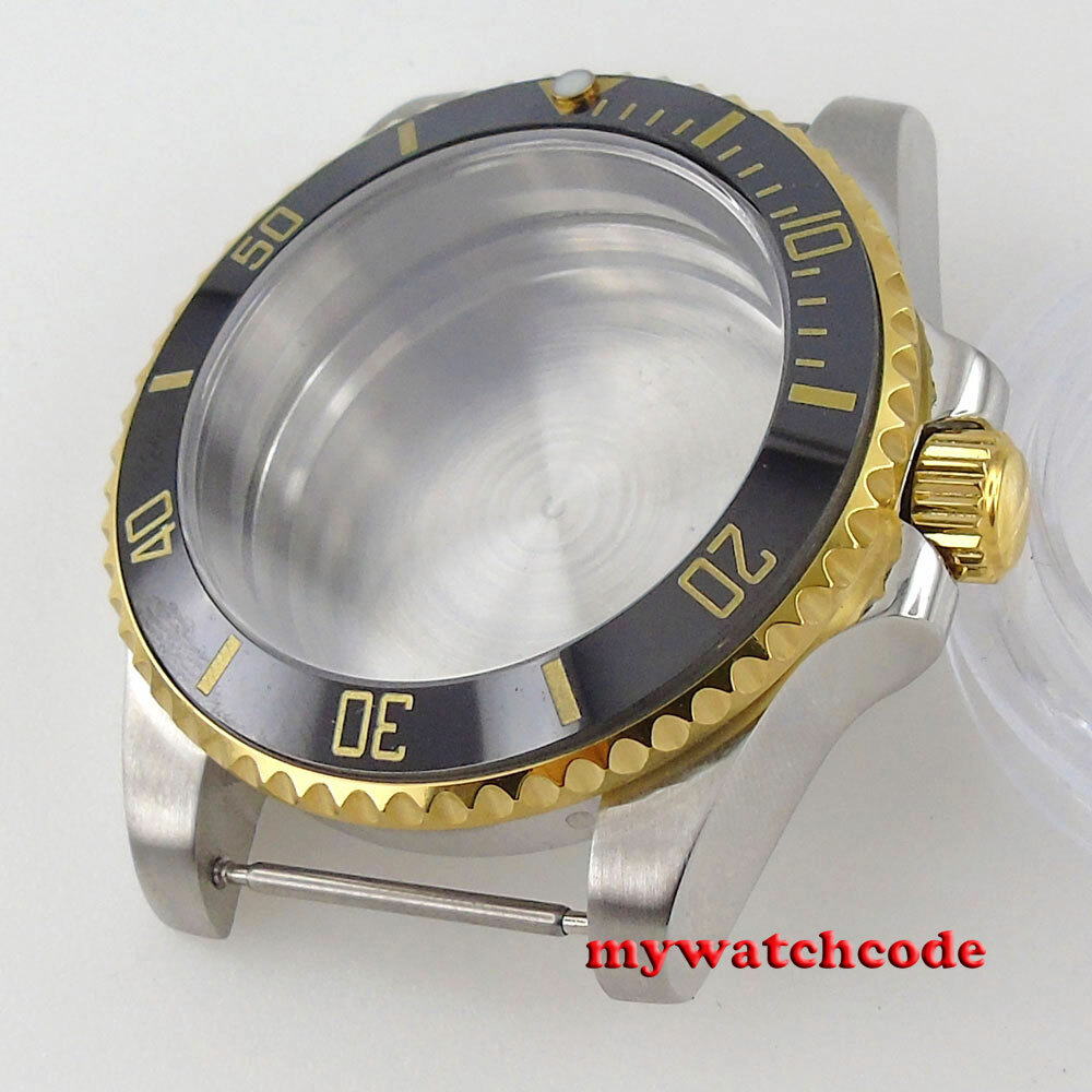 Two Tone 40mm Ceramic Bezel Sapphire Glass Watch Case fit NH35 NH36 2824 8215