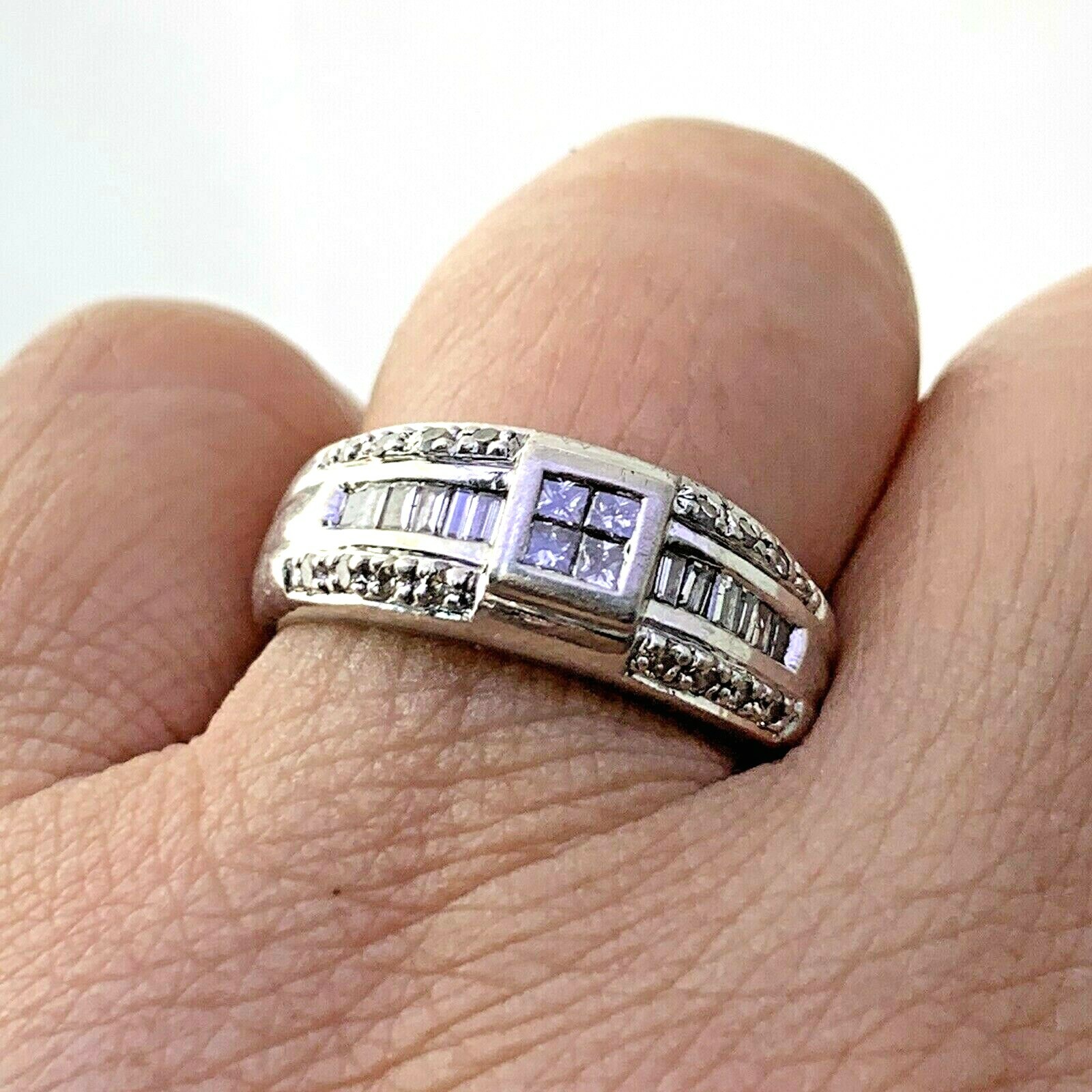 0.57 CTW Natural Diamond Wedding Band Ring Platinum 900 Princess Baguette 6.5