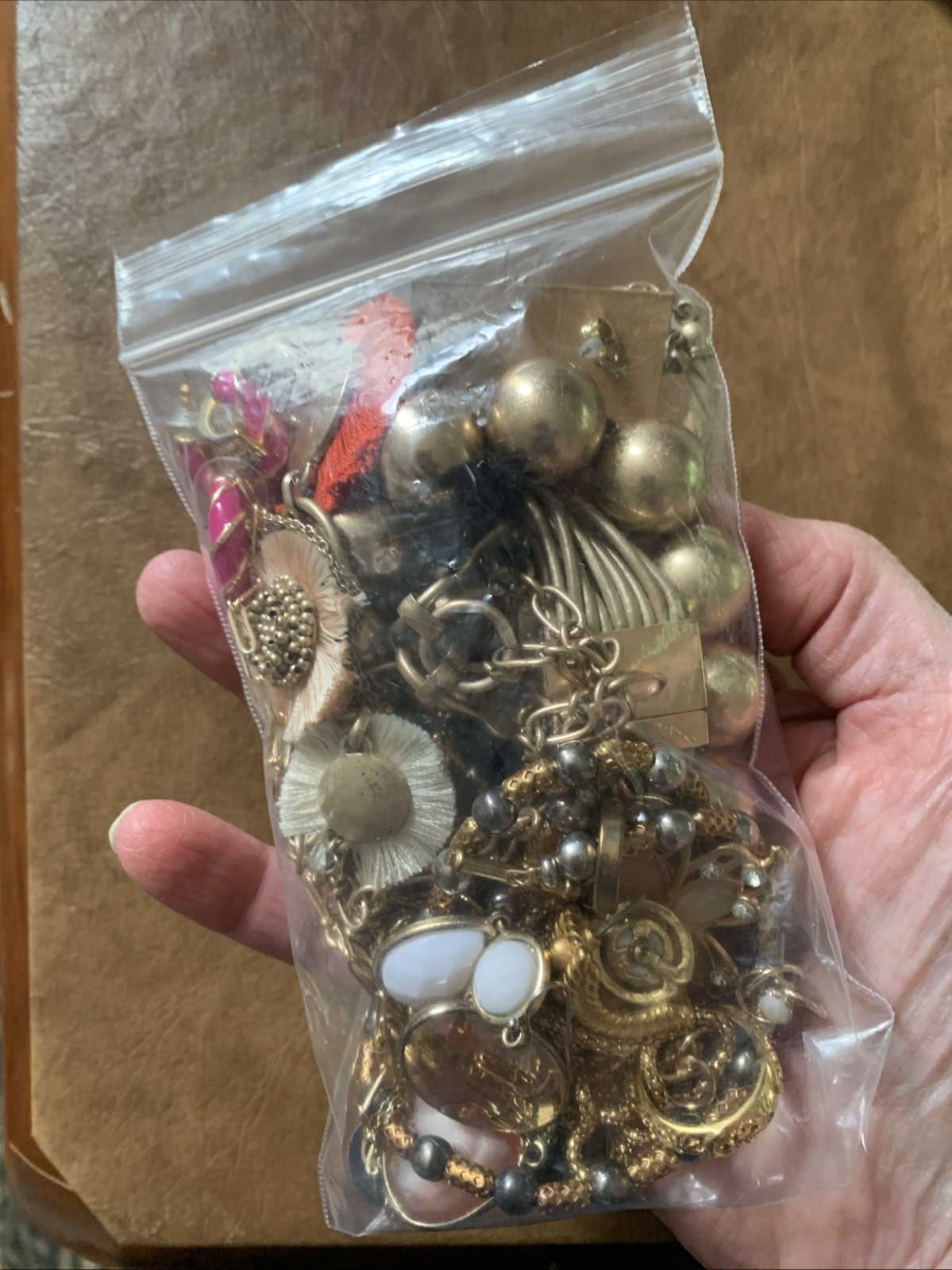 Mini Jewelry Mystery Bag 1/2 Lb Gold Tone Necklaces Bracelets Earrings Ring