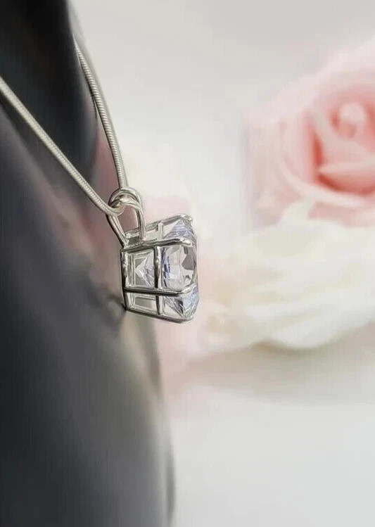 4CT Heart-Cut Moissanite Heart Shape Pendant 14K White Gold Plated 18″ Chain
