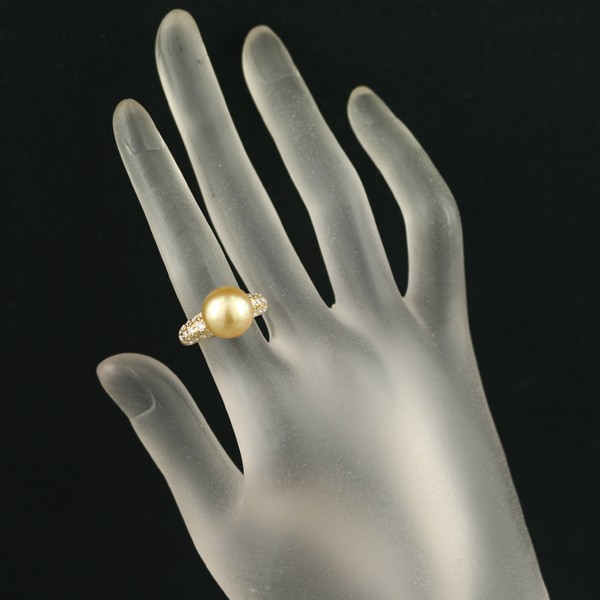 Auth TASAKI Ring Golden South Sea Pearl 10.9mm Diamond 0.39ct US5 18K YG