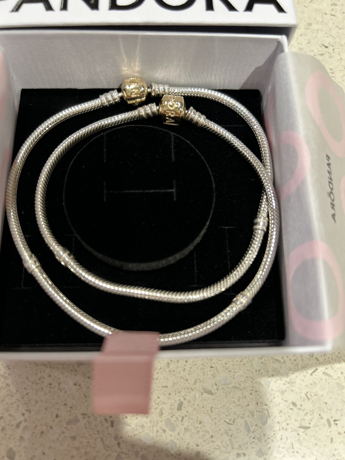 PANDORA necklace 925 silver/ 585 14k gold Two Tone Snake Chain 14k Gold 46cm.