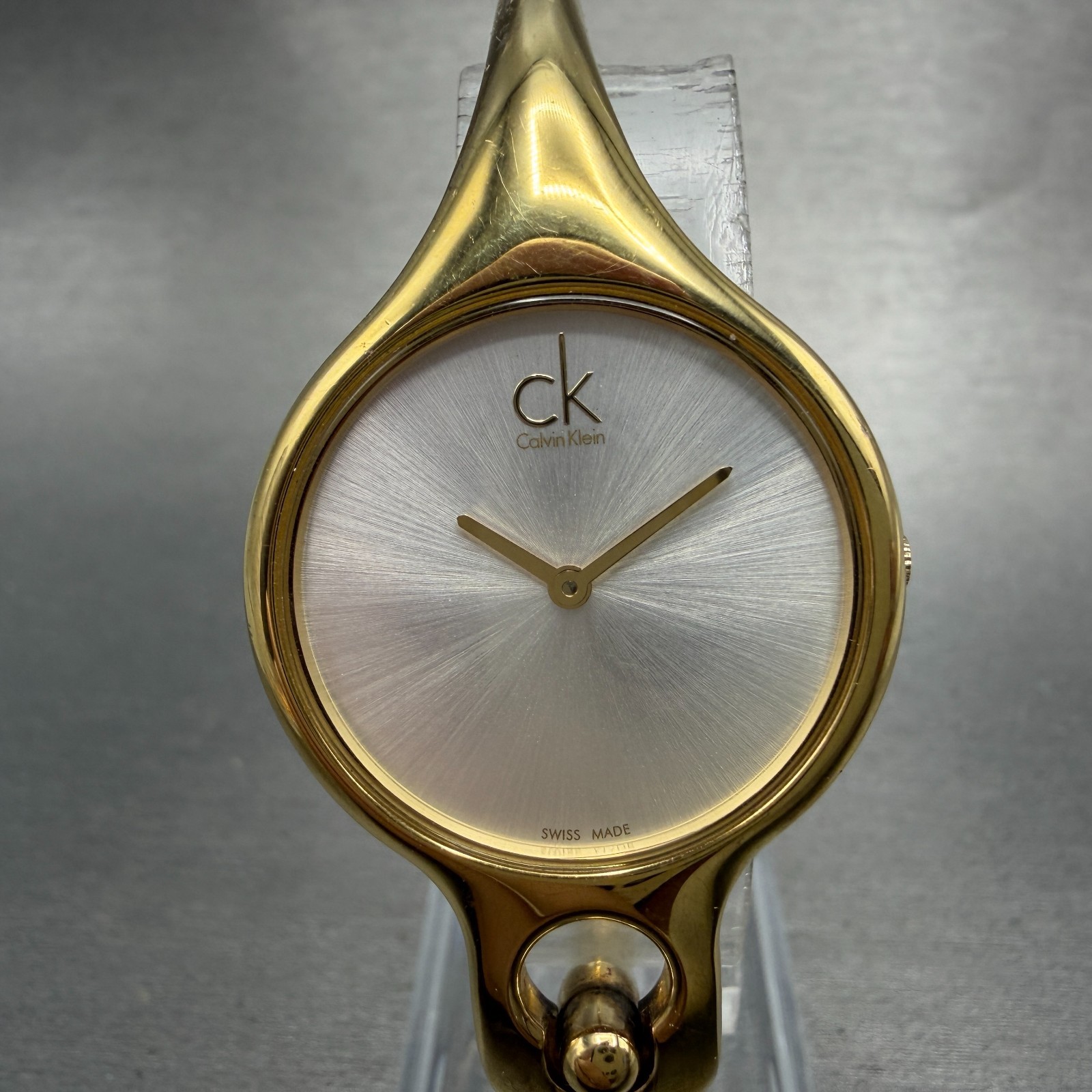 Calvin Klein Watch Women 30mm Silver Dial Gold Tone Bangle Round K3131 New Batt