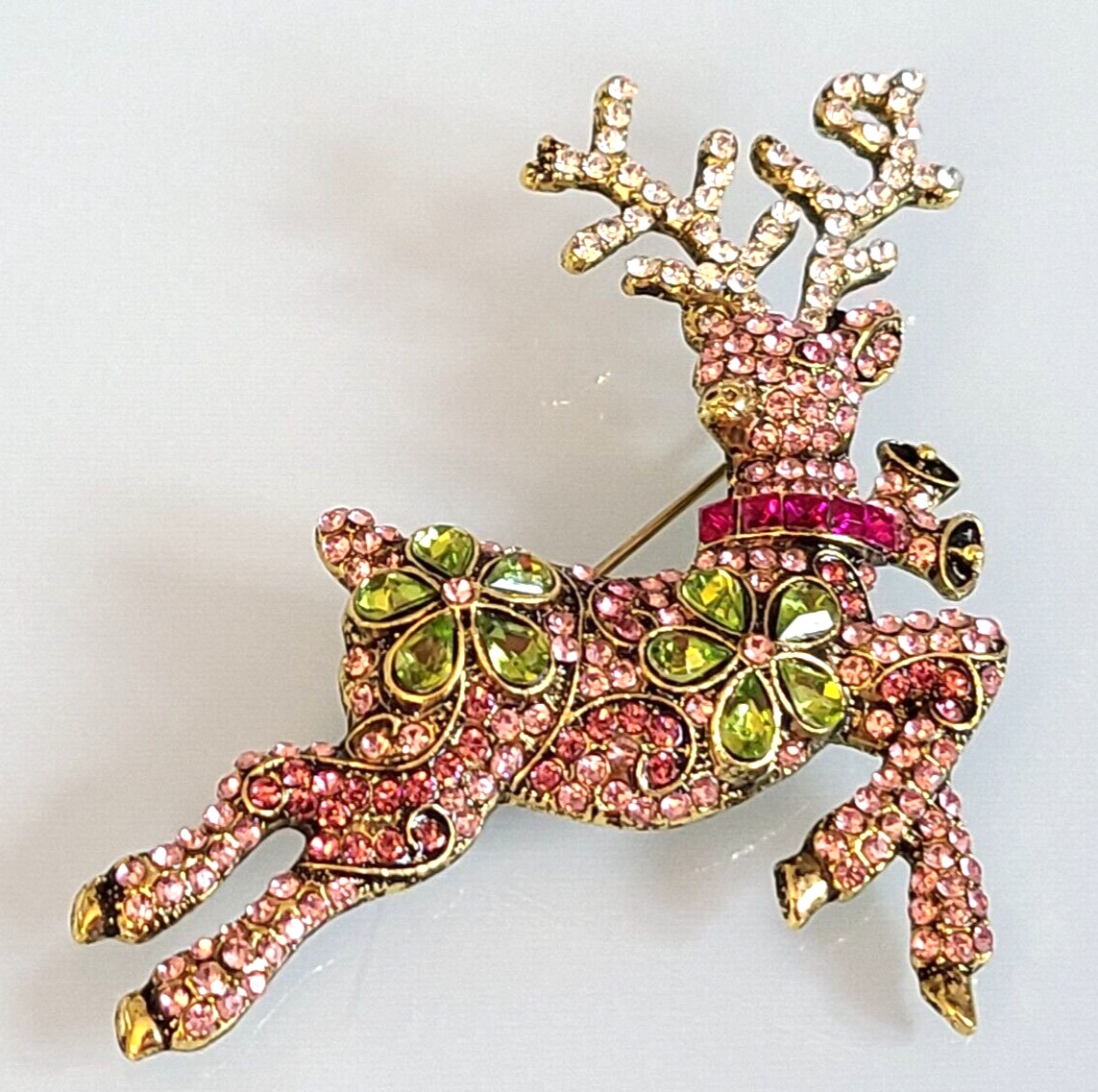 SALE UNBRANDED RARE PINK GREEN HEIDI DAUS “Pretty Prancer” Reindeer Brooch