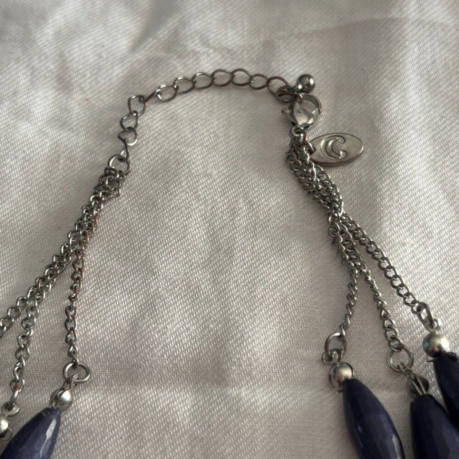 C Wonder Navy Blue Faceted Bead Statement Necklace Silver Accents