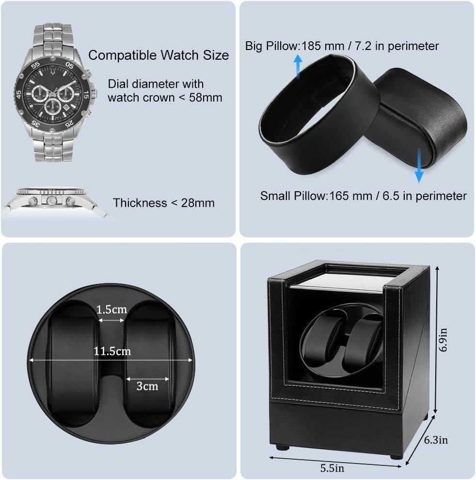 Elegant Double Watch Winder with Soft Lining & USB Power – For Automatic Watches