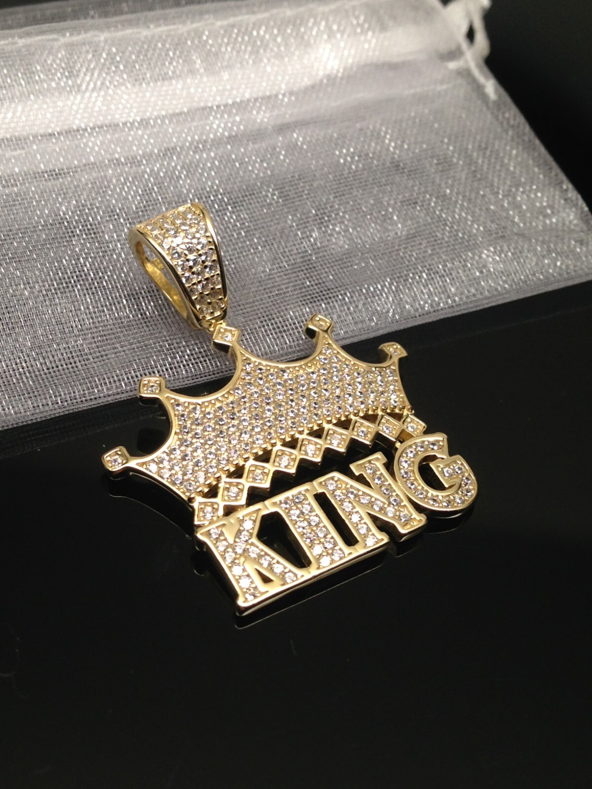 925 Sterling Silver CZ Gold Crown King Pendant Men 23.5mm(0.93″)/35mm(1.38″)