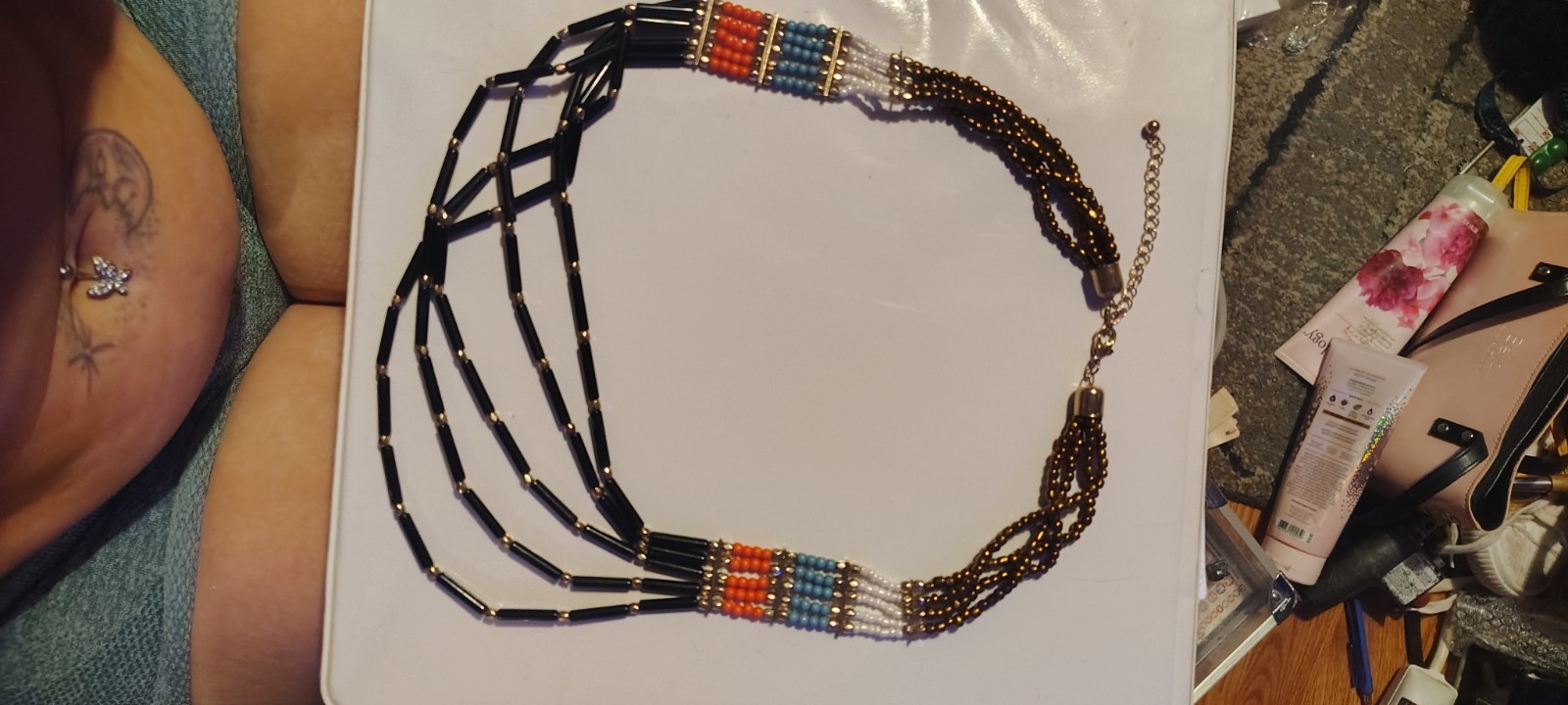 Multicolor Bohemian Multi-Strand Beaded Necklace Adjustable Lobster Clasp